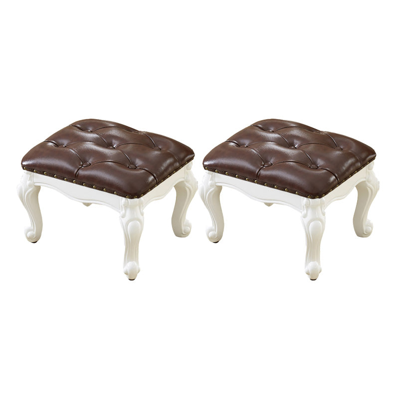 Mid-Century Modern Ottoman Faux Leather Tufted Upholstered Nailhead Trim Rectangle Ottoman