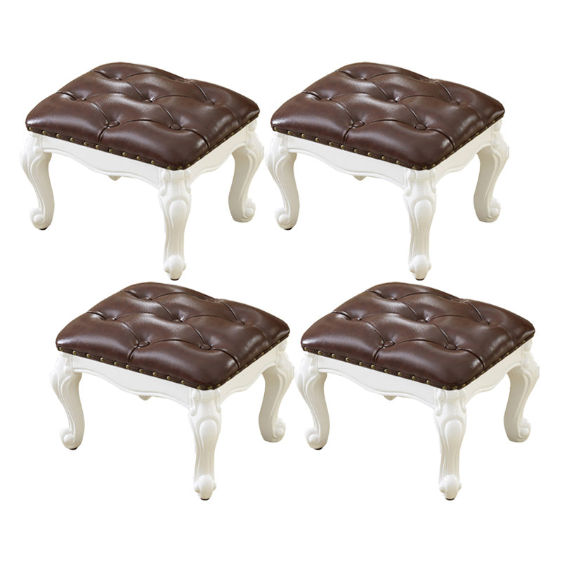 Mid-Century Modern Ottoman Faux Leather Tufted Upholstered Nailhead Trim Rectangle Ottoman