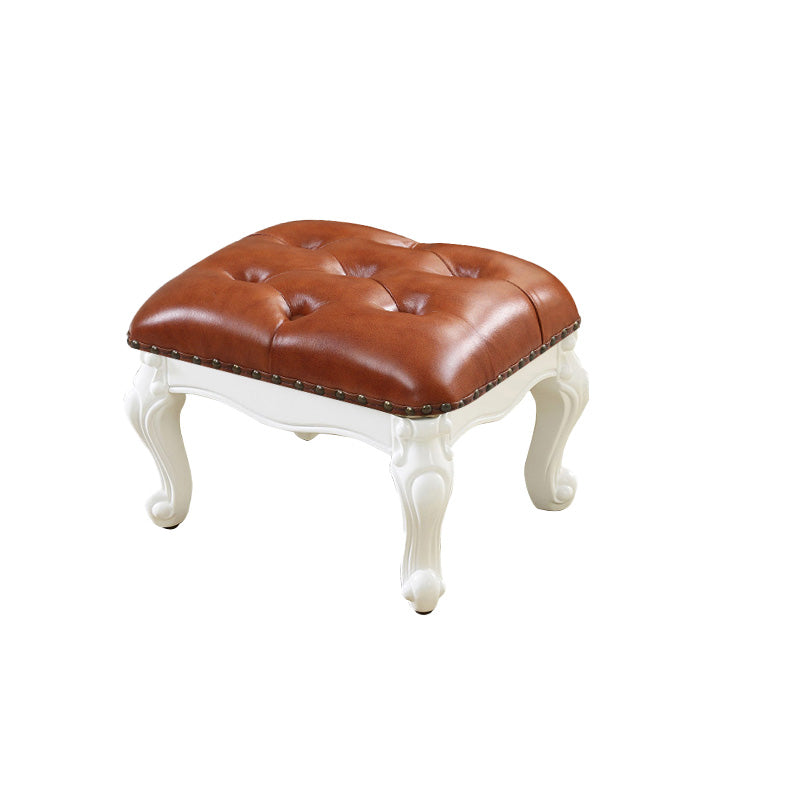 Mid-Century Modern Ottoman Faux Leather Tufted Upholstered Nailhead Trim Rectangle Ottoman