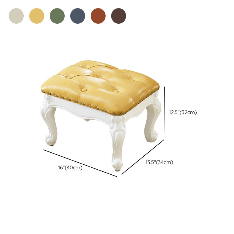 Mid-Century Modern Ottoman Faux Leather Tufted Upholstered Nailhead Trim Rectangle Ottoman