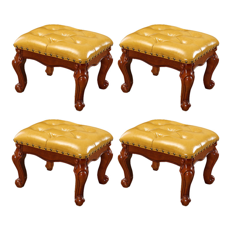 Mid-Century Modern Ottoman Faux Leather Tufted Nailhead Trim Rectangle Ottoman