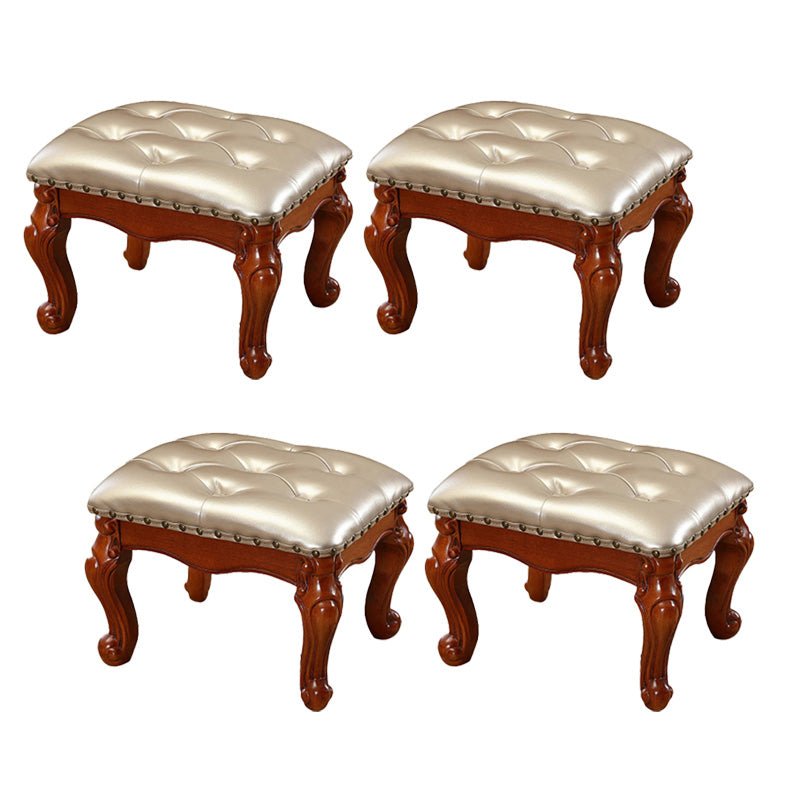 Mid-Century Modern Ottoman Faux Leather Tufted Nailhead Trim Rectangle Ottoman