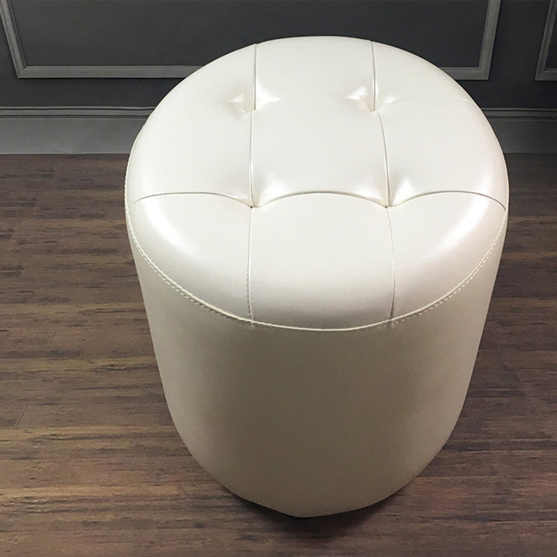Mid-Century Modern Pouf Ottoman Genuine Leather Tufted Cylinder Shape Ottoman