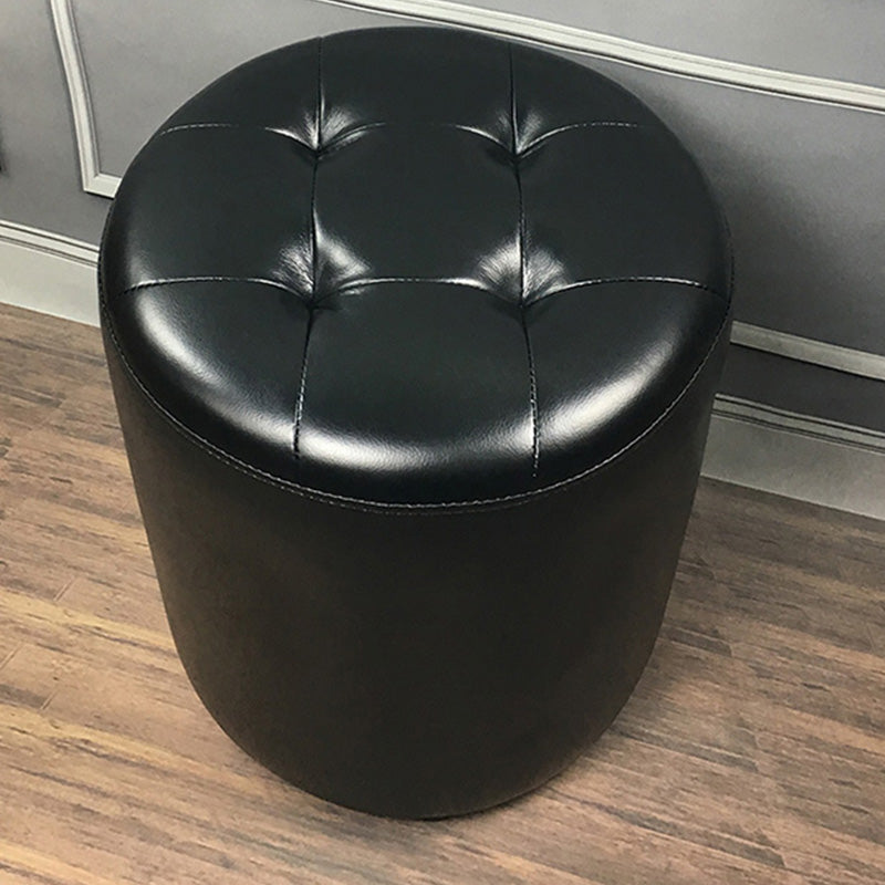 Mid-Century Modern Pouf Ottoman Genuine Leather Tufted Cylinder Shape Ottoman