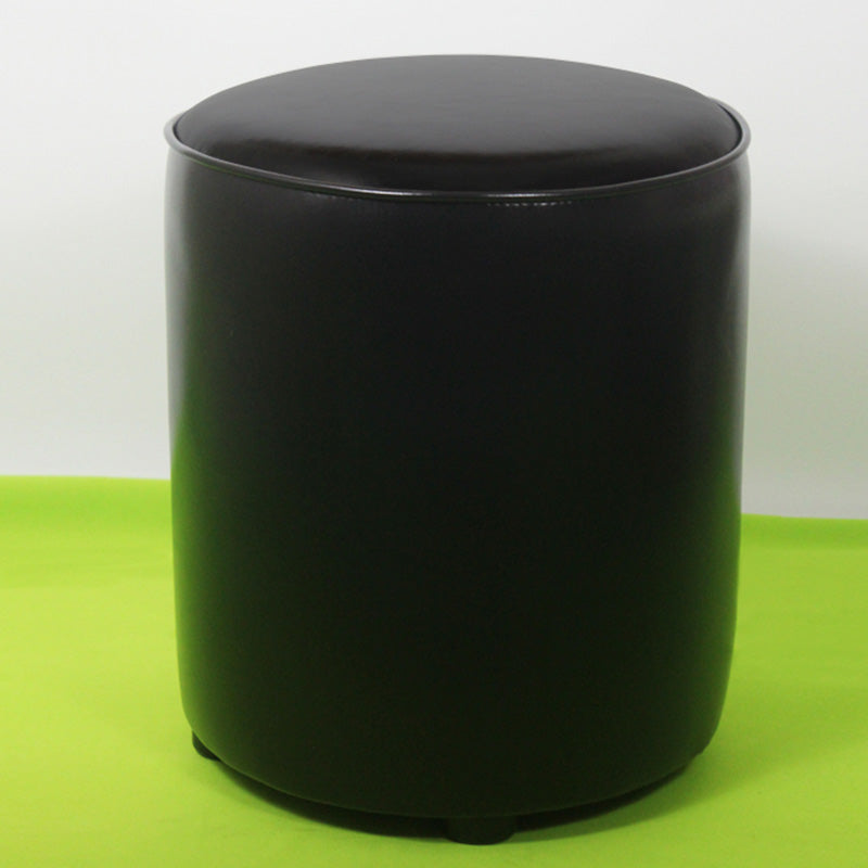 Mid-Century Modern Pouf Ottoman Genuine Leather Tufted Cylinder Shape Ottoman