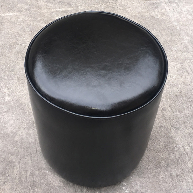 Mid-Century Modern Pouf Ottoman Genuine Leather Tufted Cylinder Shape Ottoman