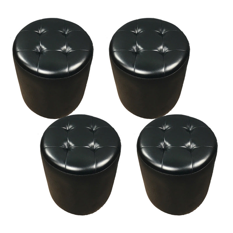 Mid-Century Modern Pouf Ottoman Genuine Leather Tufted Cylinder Shape Ottoman