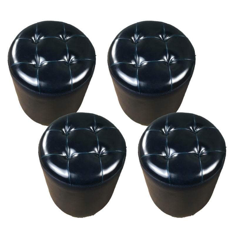 Mid-Century Modern Pouf Ottoman Genuine Leather Tufted Cylinder Shape Ottoman