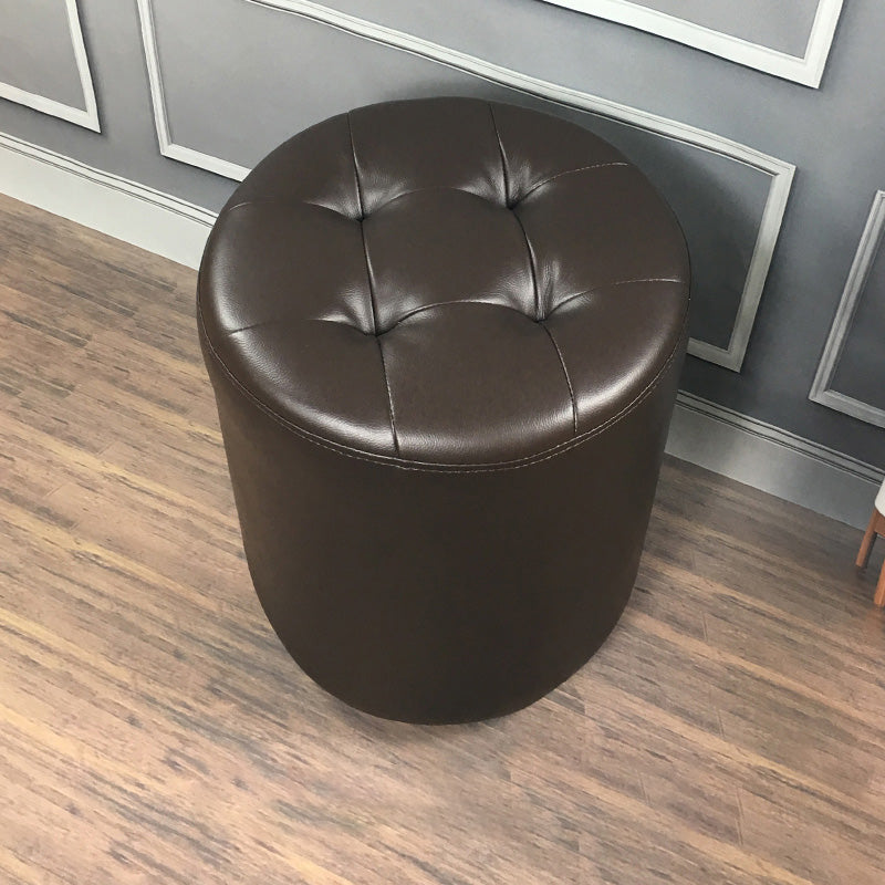 Mid-Century Modern Pouf Ottoman Genuine Leather Tufted Cylinder Shape Ottoman