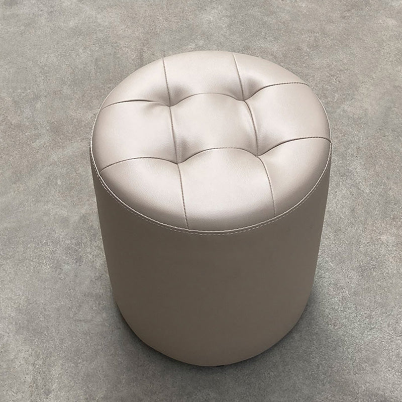 Mid-Century Modern Pouf Ottoman Genuine Leather Tufted Cylinder Shape Ottoman