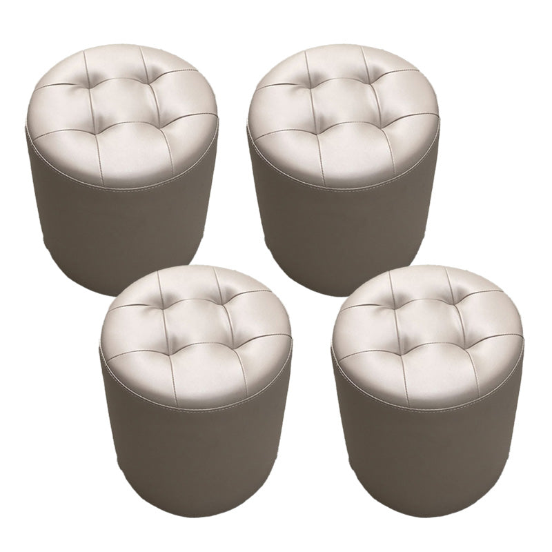 Mid-Century Modern Pouf Ottoman Genuine Leather Tufted Cylinder Shape Ottoman