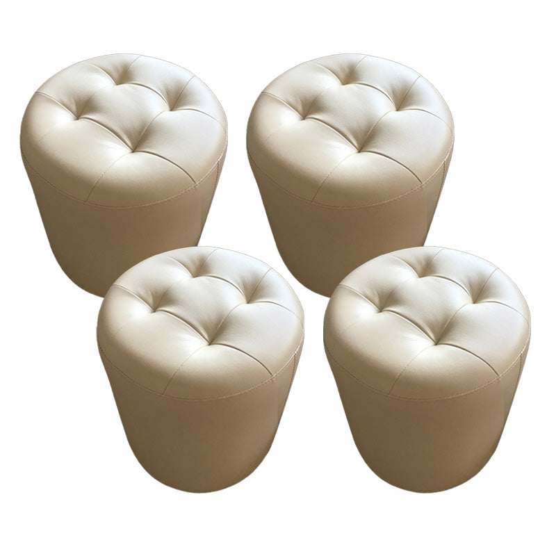 Mid-Century Modern Pouf Ottoman Genuine Leather Tufted Cylinder Shape Ottoman