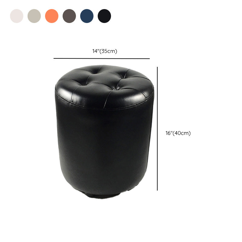 Mid-Century Modern Pouf Ottoman Genuine Leather Tufted Cylinder Shape Ottoman