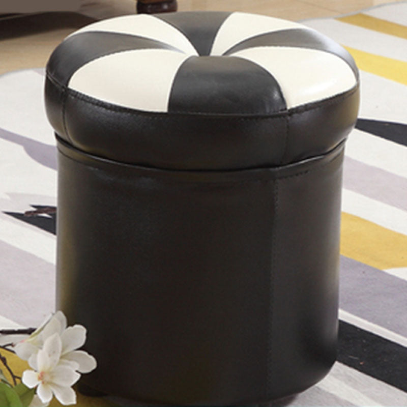 Wine Red Round Pouf Leather Color Piece Pouf for Drawing Room