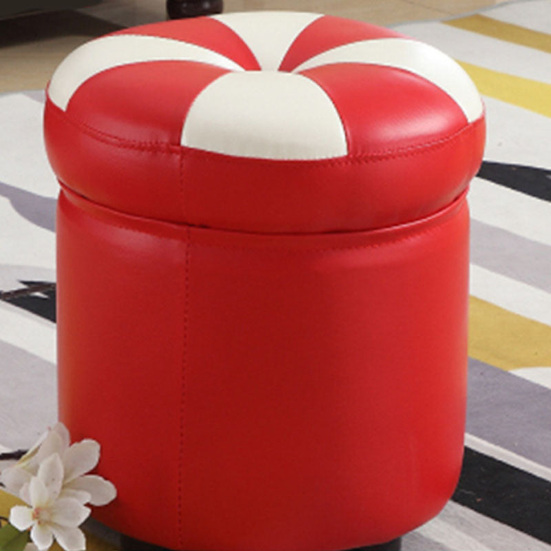 Wine Red Round Pouf Leather Color Piece Pouf for Drawing Room