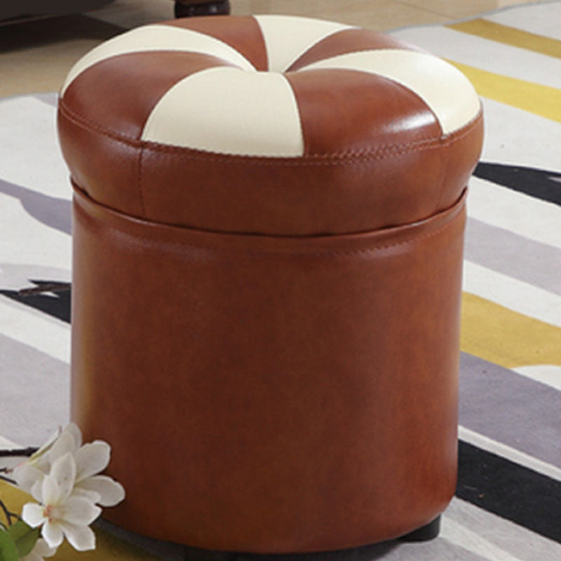 Wine Red Round Pouf Leather Color Piece Pouf for Drawing Room