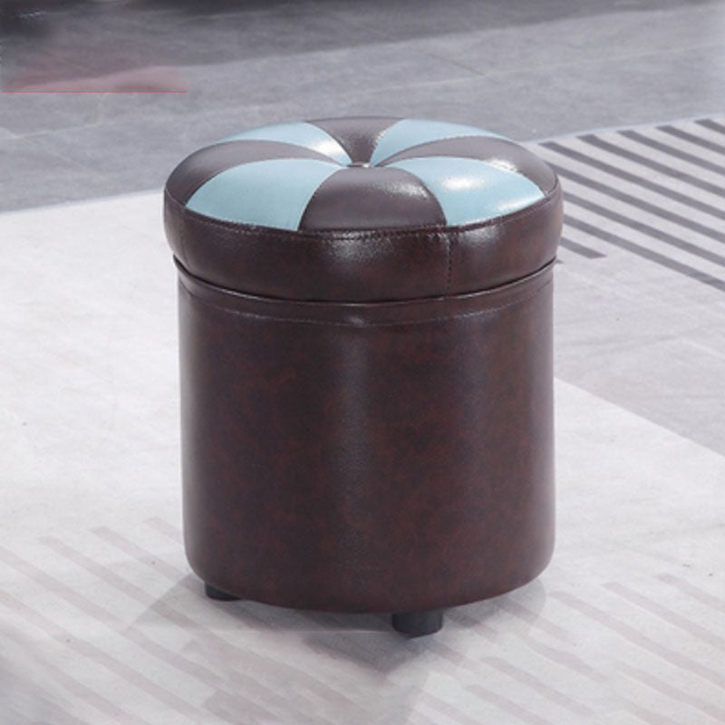 Wine Red Round Pouf Leather Color Piece Pouf for Drawing Room