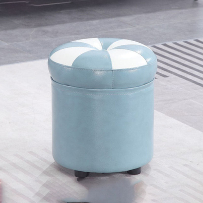 Wine Red Round Pouf Leather Color Piece Pouf for Drawing Room