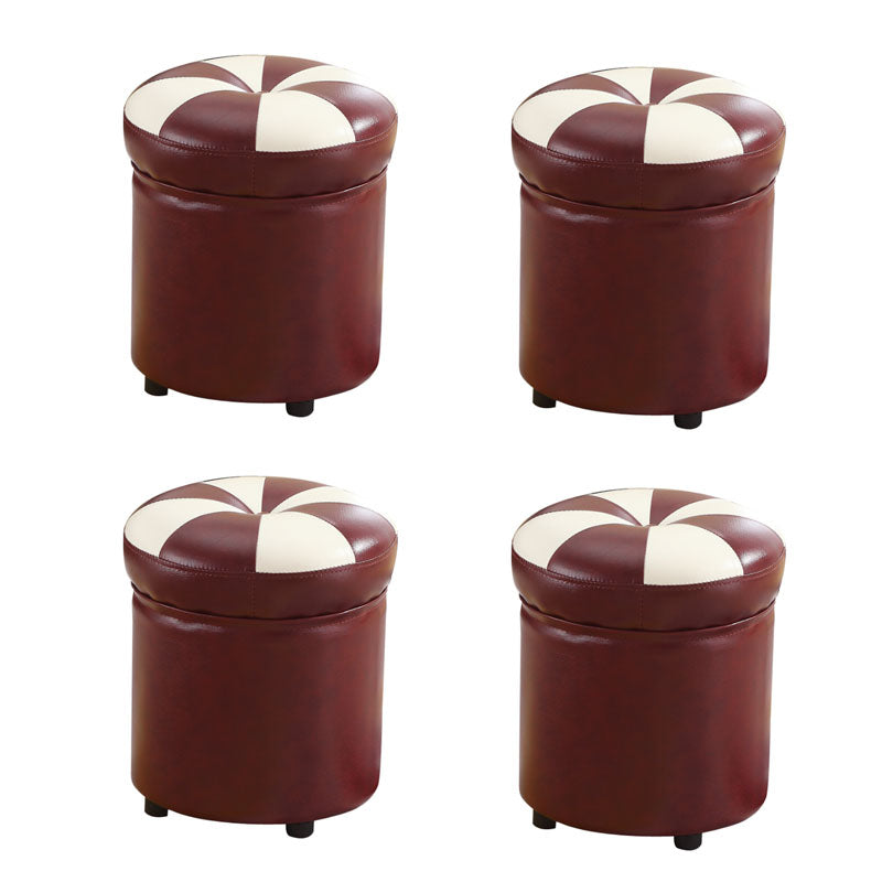 Wine Red Round Pouf Leather Color Piece Pouf for Drawing Room