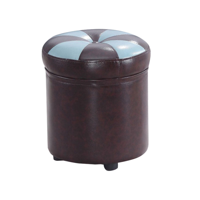 Wine Red Round Pouf Leather Color Piece Pouf for Drawing Room