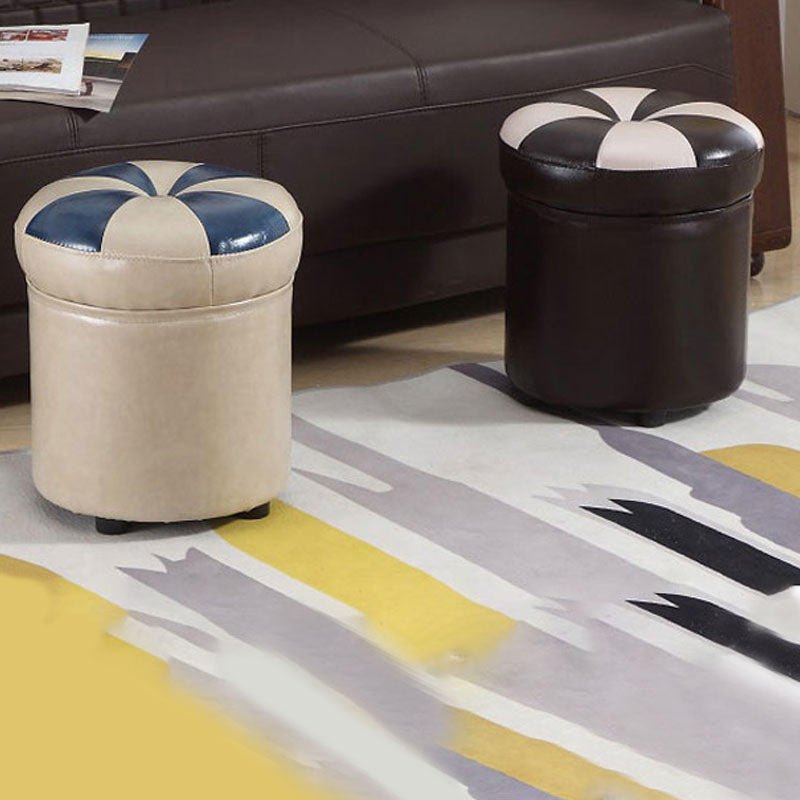 Wine Red Round Pouf Leather Color Piece Pouf for Drawing Room