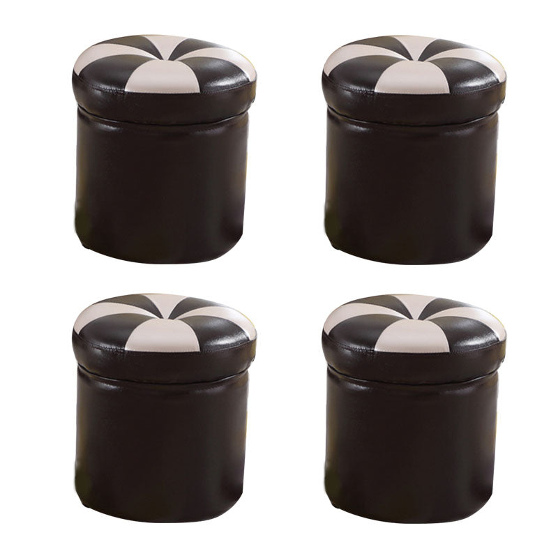 Wine Red Round Pouf Leather Color Piece Pouf for Drawing Room