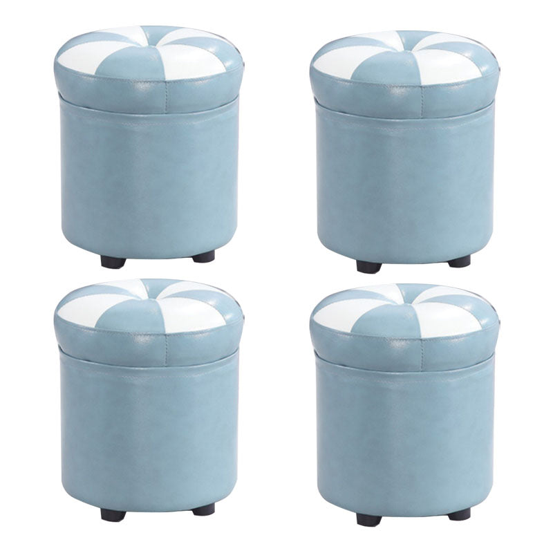 Wine Red Round Pouf Leather Color Piece Pouf for Drawing Room