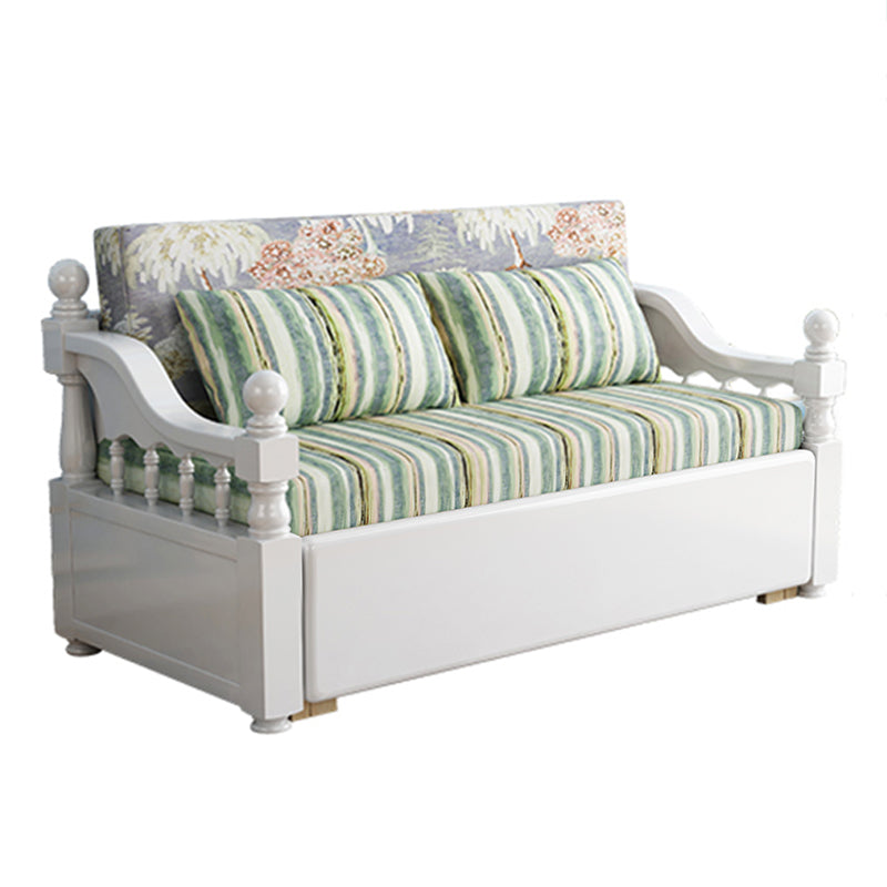 Contemporary Foldable Sleeper Sofa Green Linen Sofa Bed with Upholstered