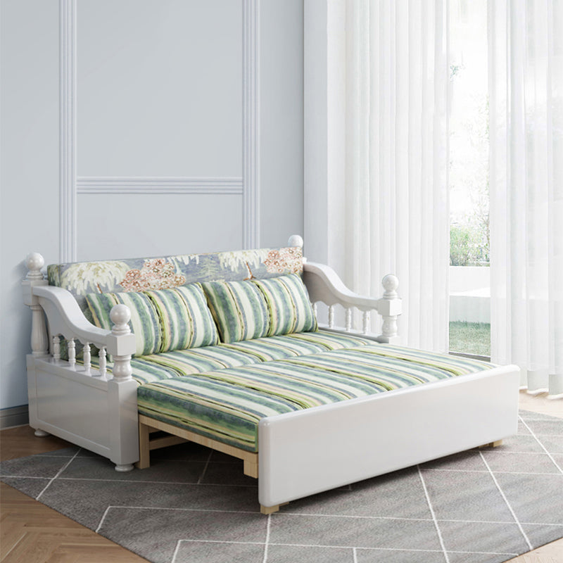 Contemporary Foldable Sleeper Sofa Green Linen Sofa Bed with Upholstered