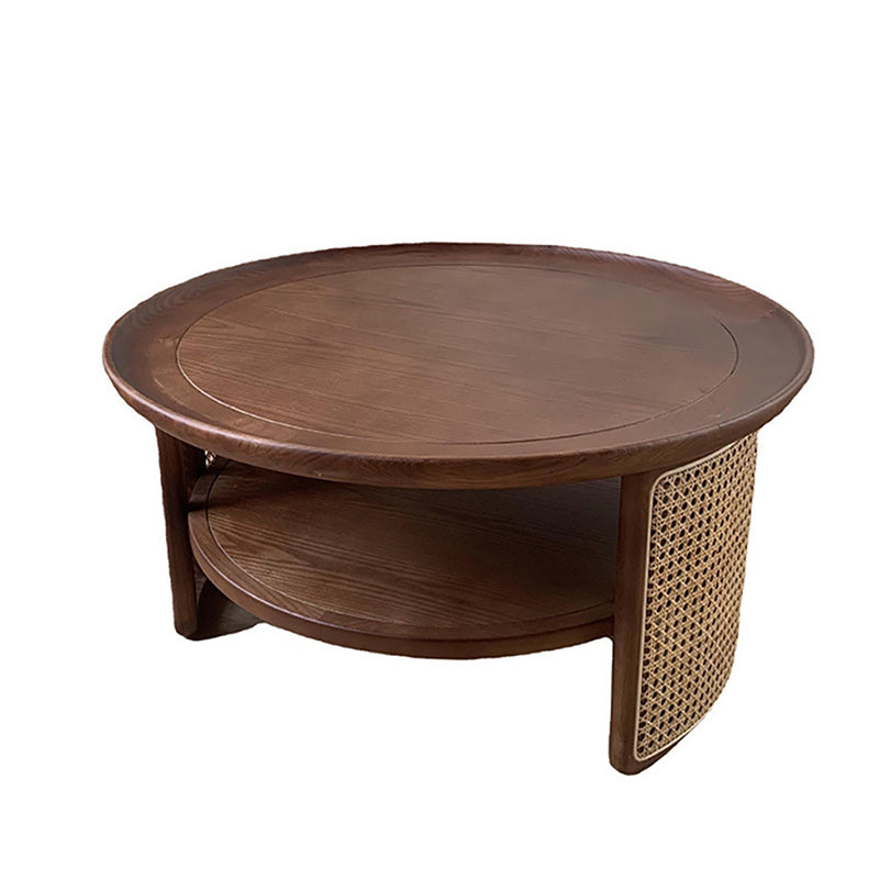 15"H Contemporary Cocktail Table Round Solid Wood Single Coffee Table