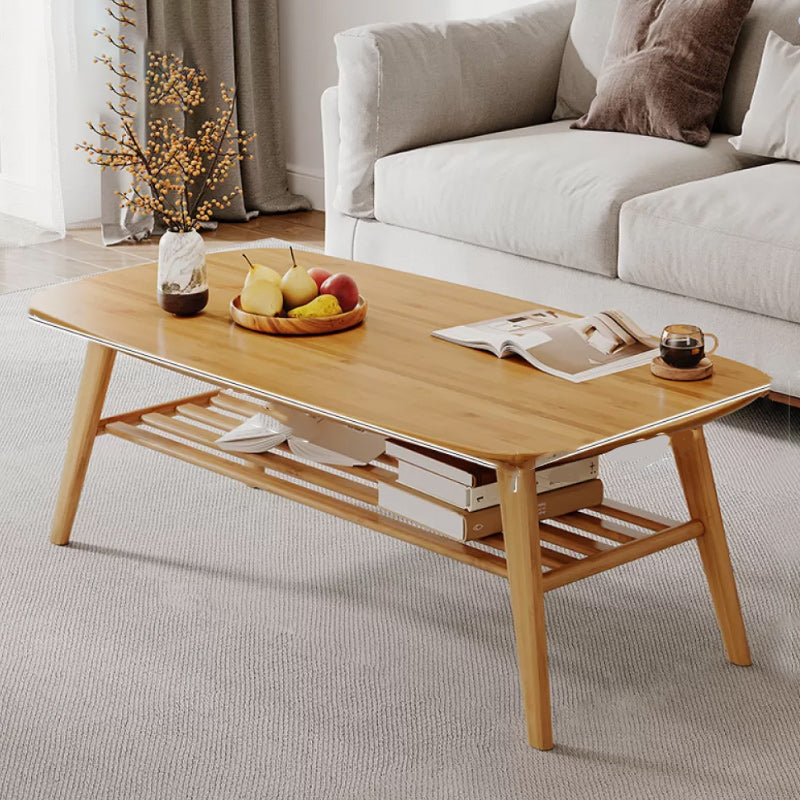 Solid Wood Coffee Table Rectangle 4 Legs Coffee or End Table with Storage