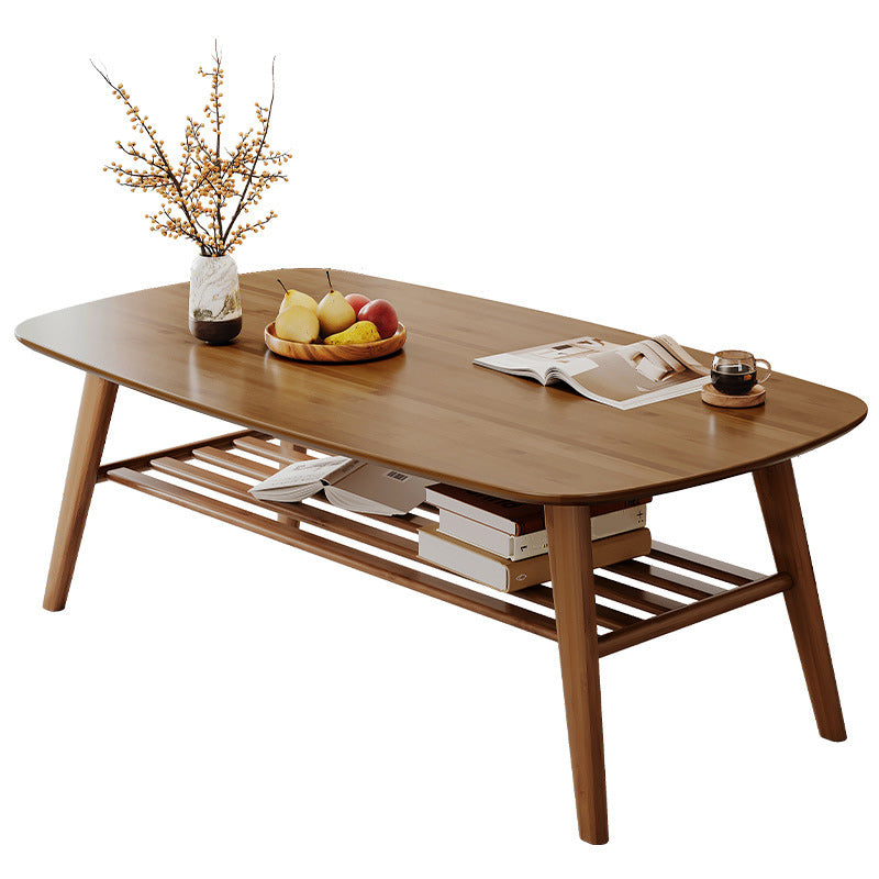 Solid Wood Coffee Table Rectangle 4 Legs Coffee or End Table with Storage