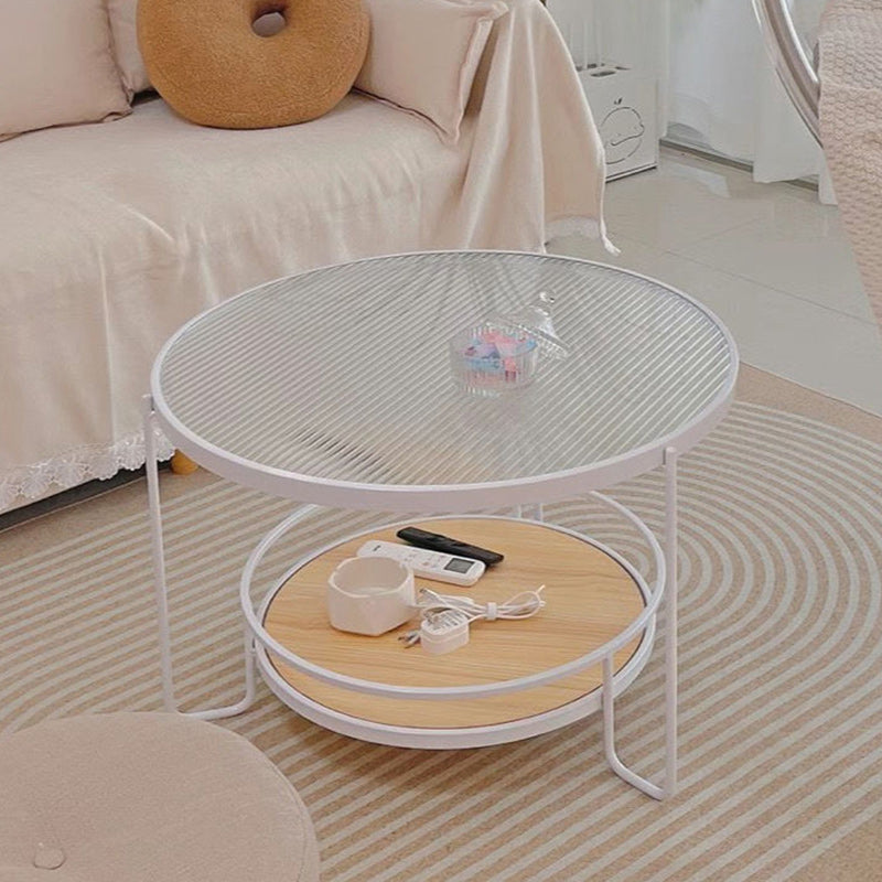 Glass Round Coffee Table 3 Legs Base Type Cocktail Table with Storage