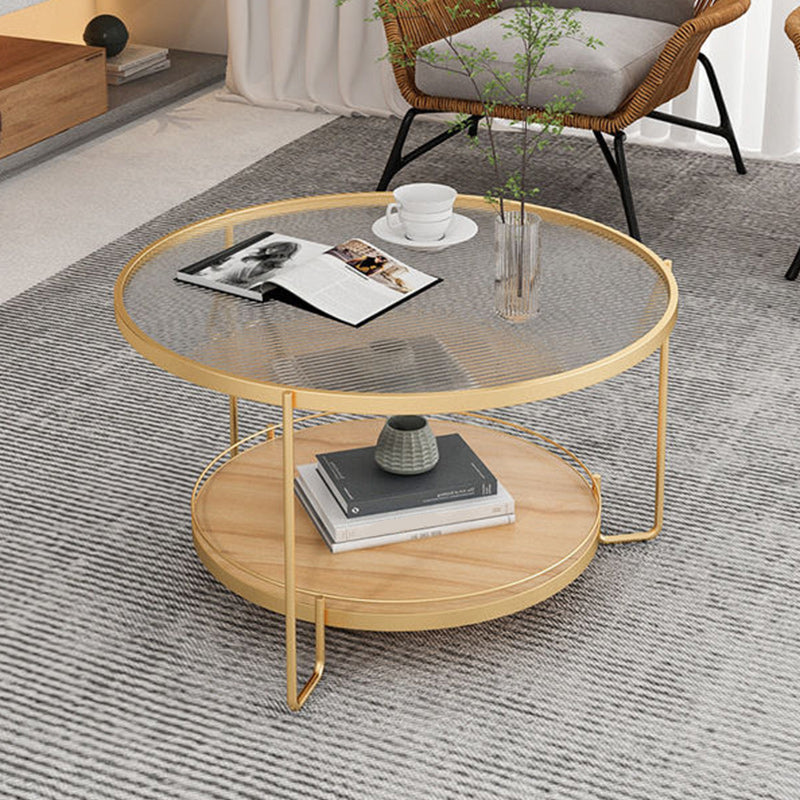 Glass Round Coffee Table 3 Legs Base Type Cocktail Table with Storage