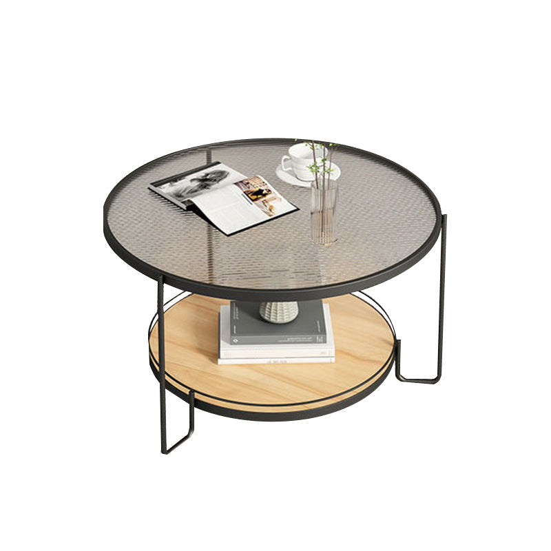 Glass Round Coffee Table 3 Legs Base Type Cocktail Table with Storage