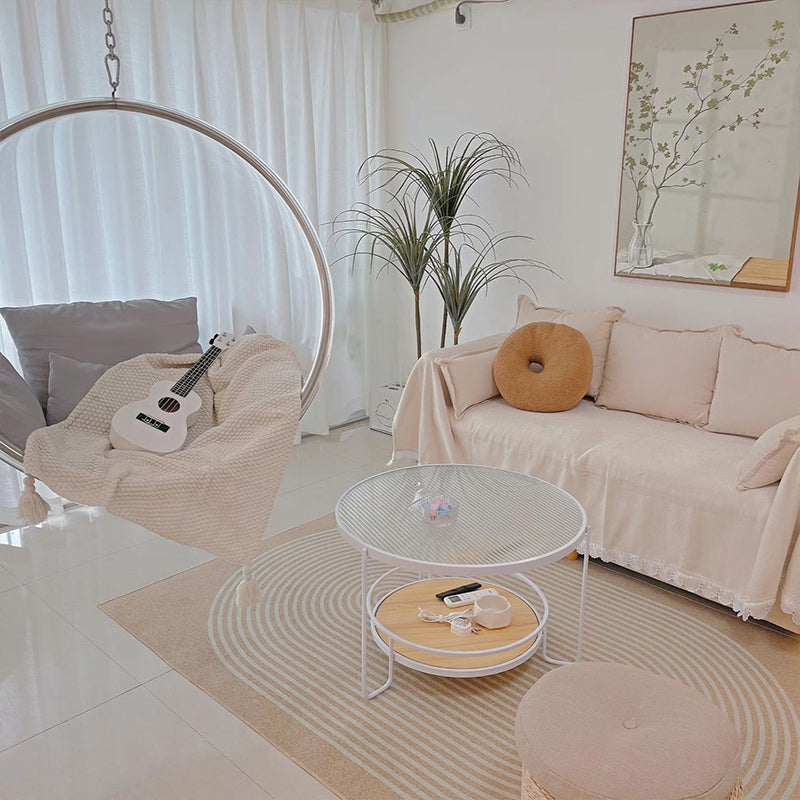 Glass Round Coffee Table 3 Legs Base Type Cocktail Table with Storage