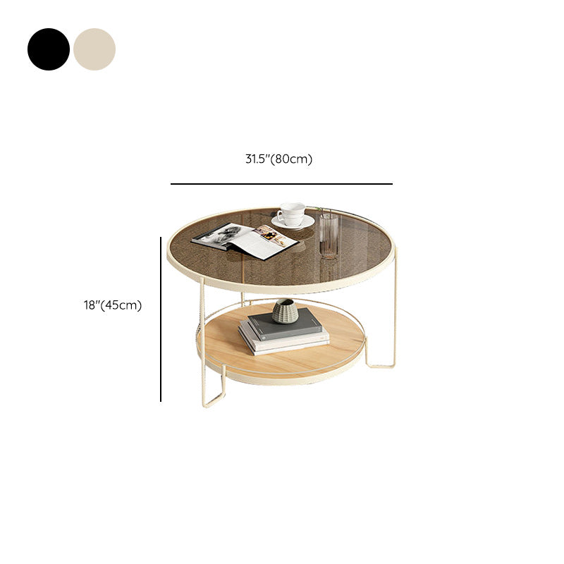 Glass Round Coffee Table 3 Legs Base Type Cocktail Table with Storage