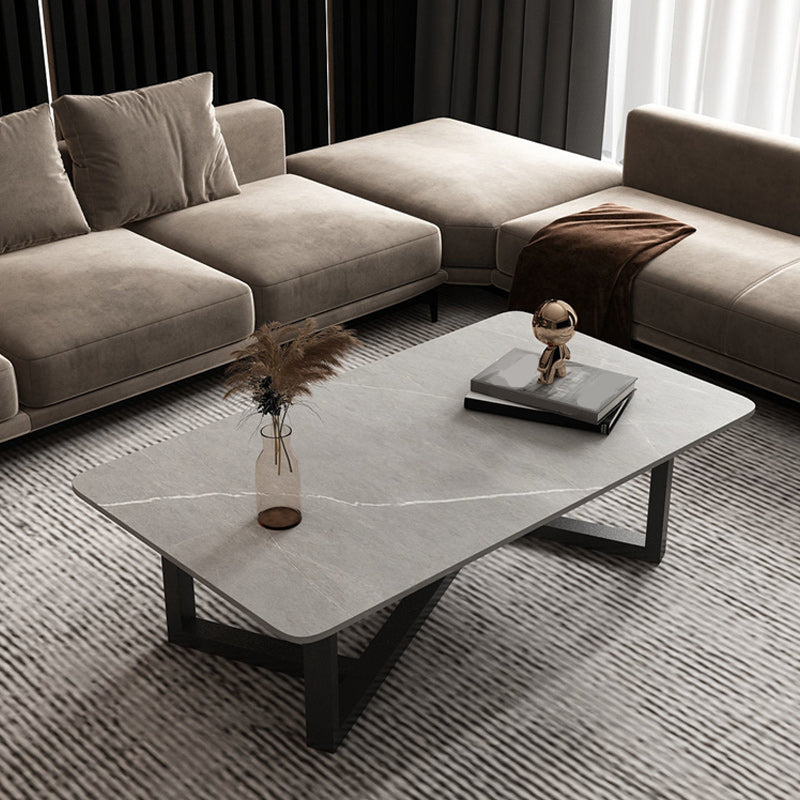 Slate Rectangle Coffee Table Abstract Base Type Cocktail Table