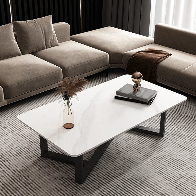 Slate Rectangle Coffee Table Abstract Base Type Cocktail Table