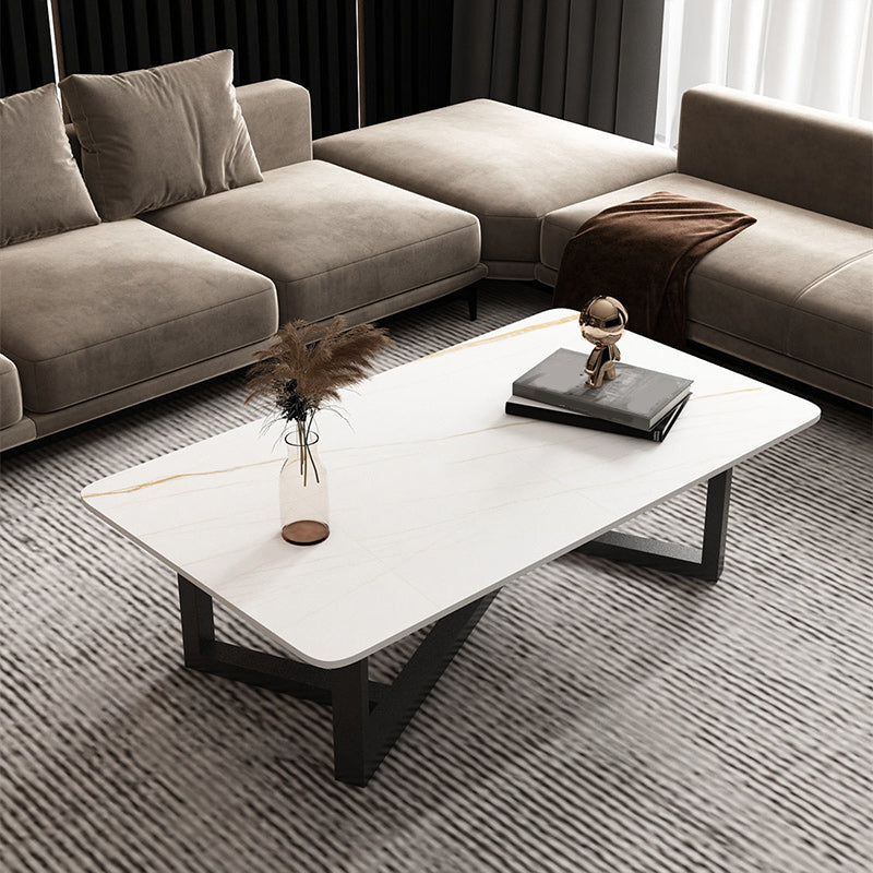 Slate Rectangle Coffee Table Abstract Base Type Cocktail Table
