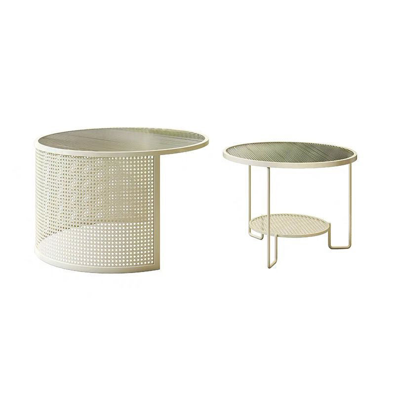 Glass Round Coffee Table 4 Legs Base Type Nesting Cocktail Table