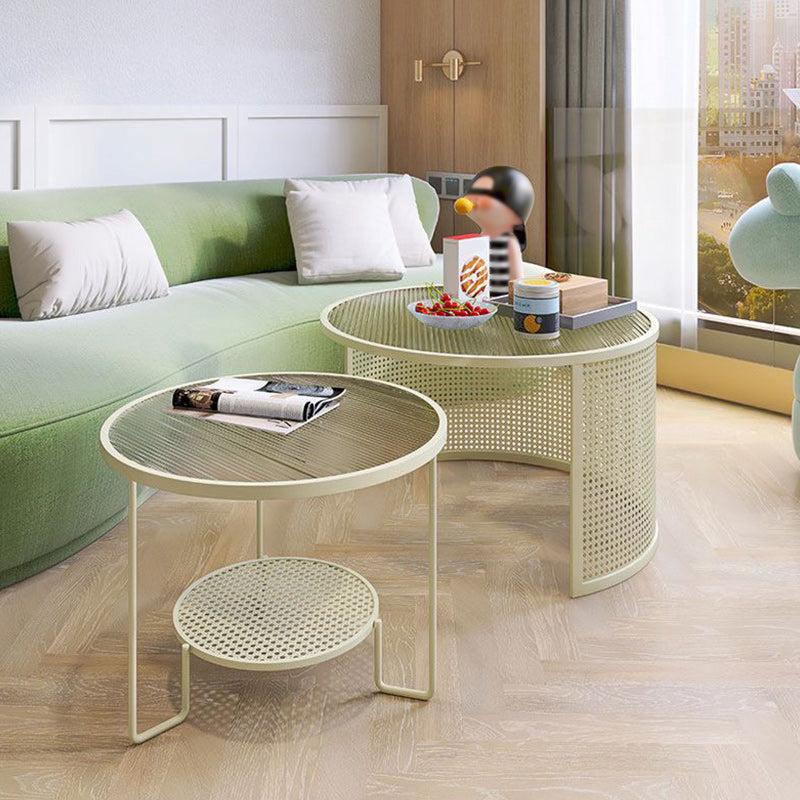 Glass Round Coffee Table 4 Legs Base Type Nesting Cocktail Table