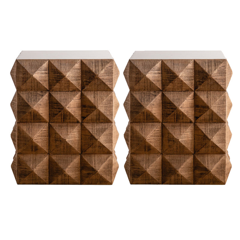 24.21" Tall Drum Side Table Solid Wood Square End Table Stand