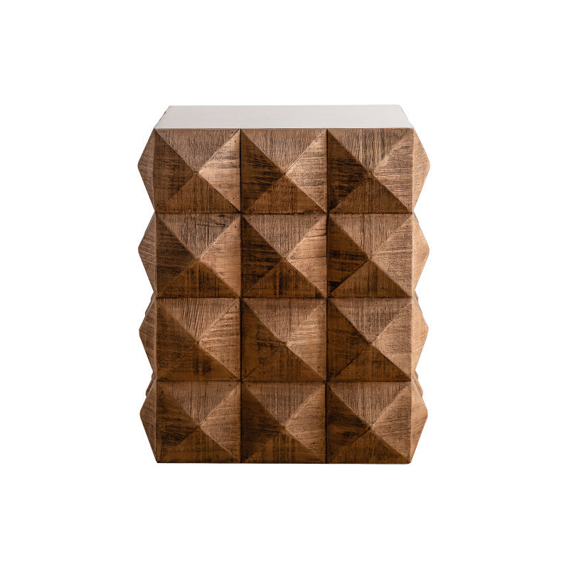 24.21" Tall Drum Side Table Solid Wood Square End Table Stand