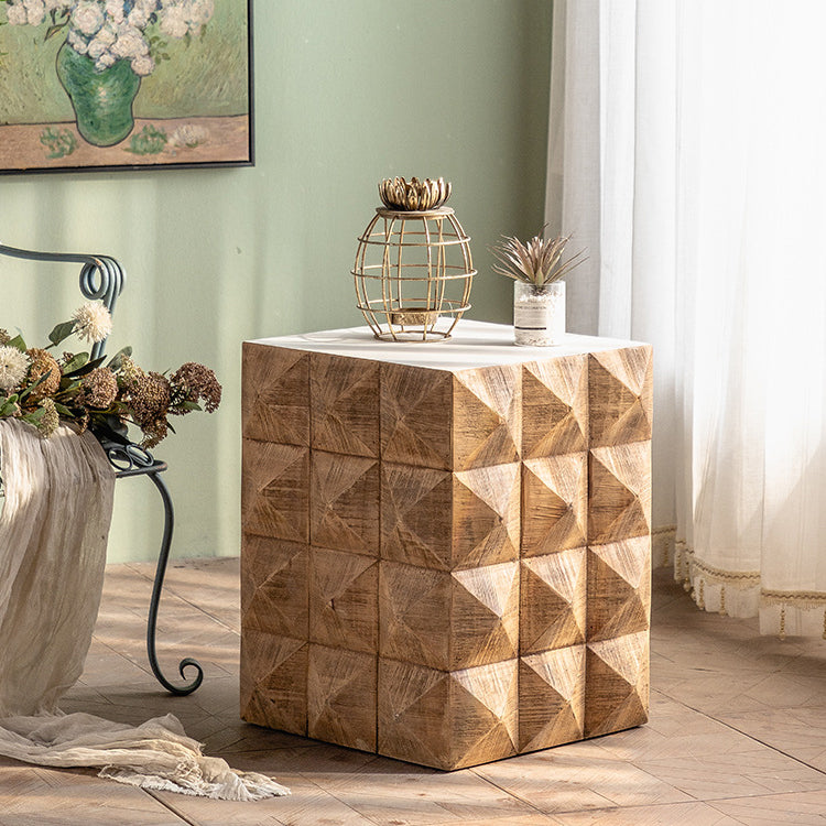 24.21" Tall Drum Side Table Solid Wood Square End Table Stand