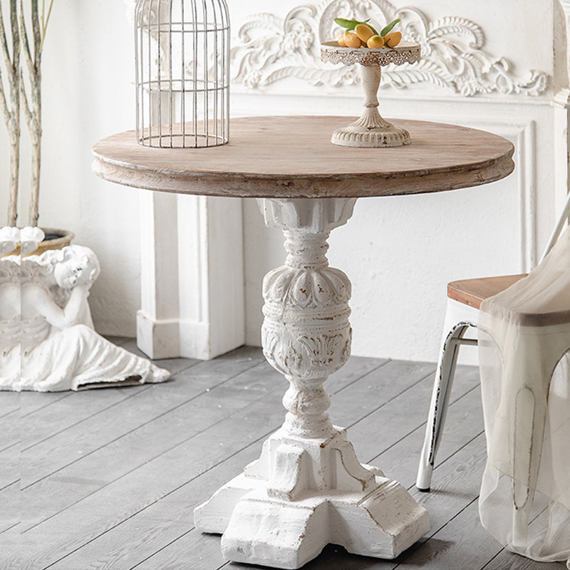 Wood Round Top Side Table Metal Base End Table - Distressed Surface Treatment