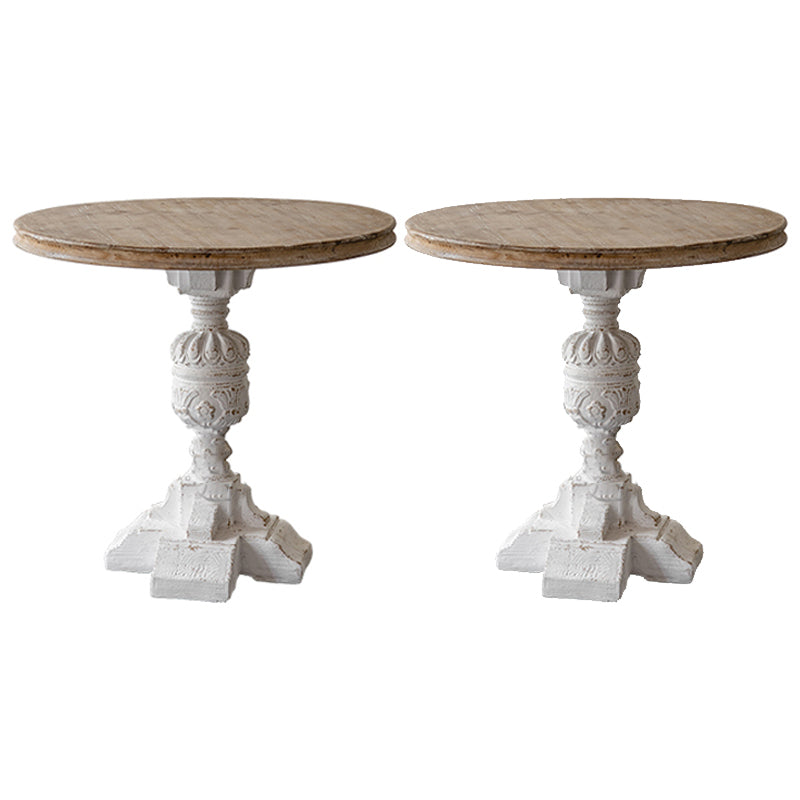 Wood Round Top Side Table Metal Base End Table - Distressed Surface Treatment