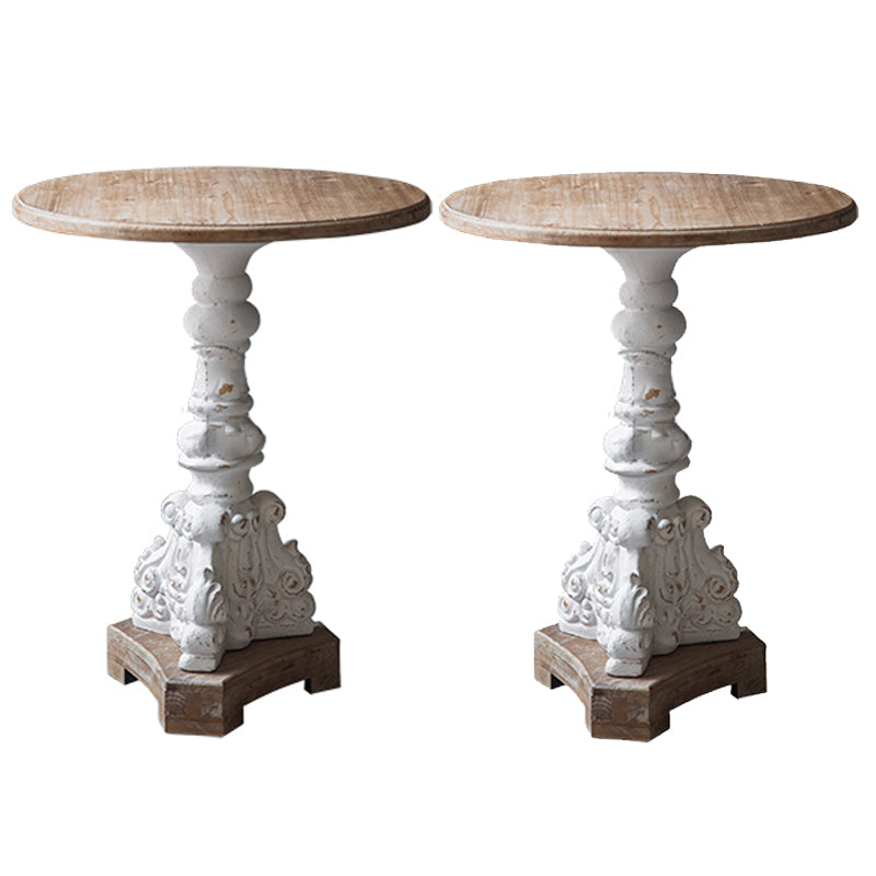 Wood Round Top Side Table Metal Base End Table - Distressed Surface Treatment