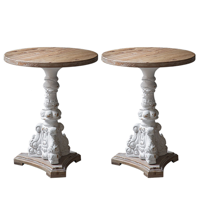 Wood Round Top Side Table Metal Base End Table - Distressed Surface Treatment