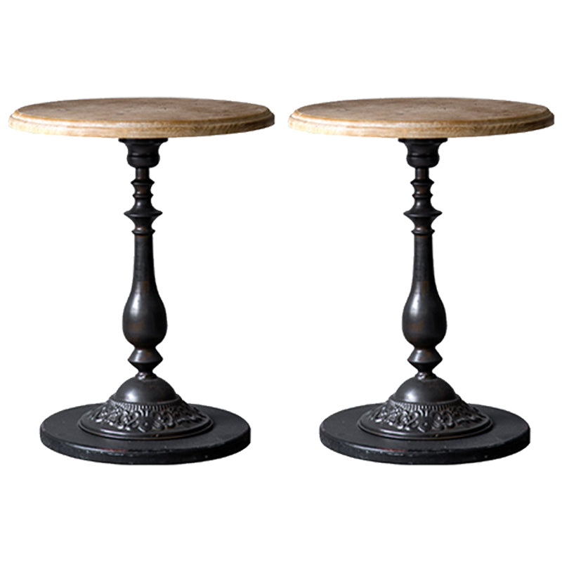 Wood Round Top Side Table Metal Base End Table - Distressed Surface Treatment